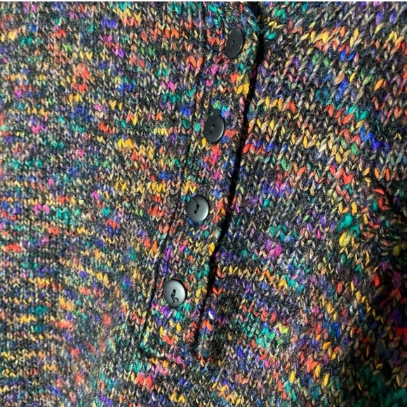 Vintage Black Rainbow Multicolour Knit Pullover Half Button Up Sweater L - Picture 5 of 14